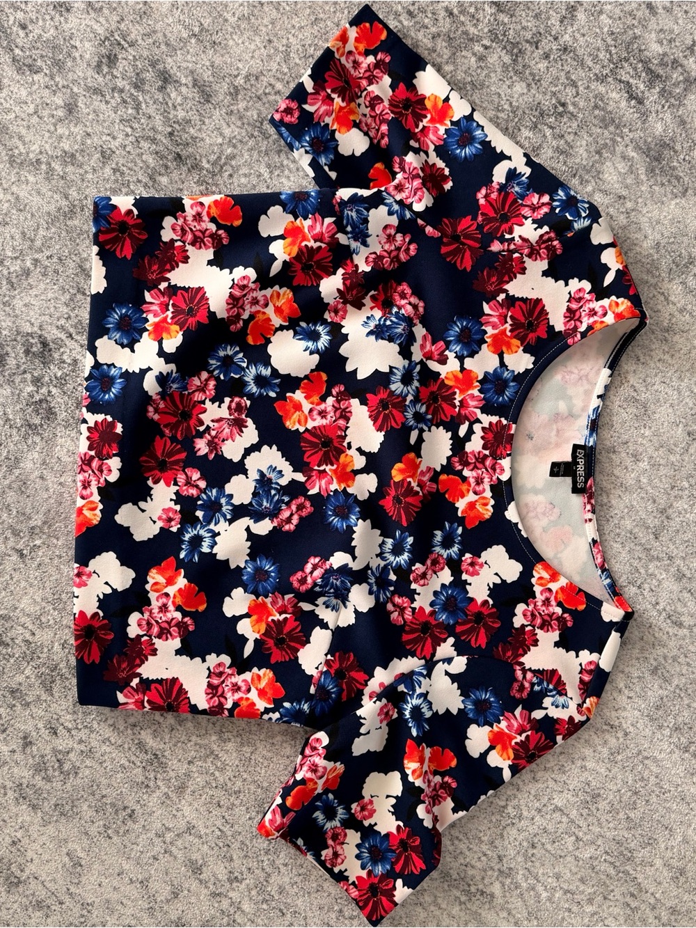 Express Navy Floral Crop Top with Red, Pink & Blue Blooms